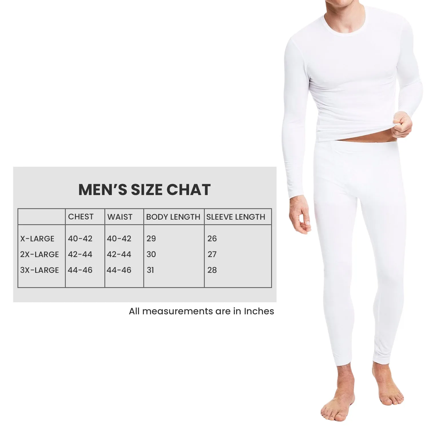 2-Pack:  Men's  Cotton Thermal  Underwear Sets - Long Sleeve Top & Bottom Fleece Long