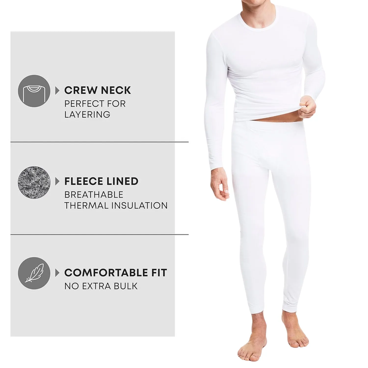 2-Pack:  Men's  Cotton Thermal  Underwear Sets - Long Sleeve Top & Bottom Fleece Long