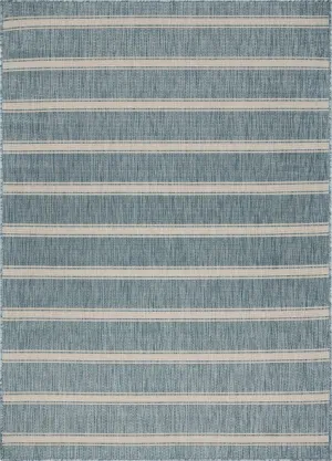 3’ x 5’ Teal Striped Indoor Outdoor Area Rug