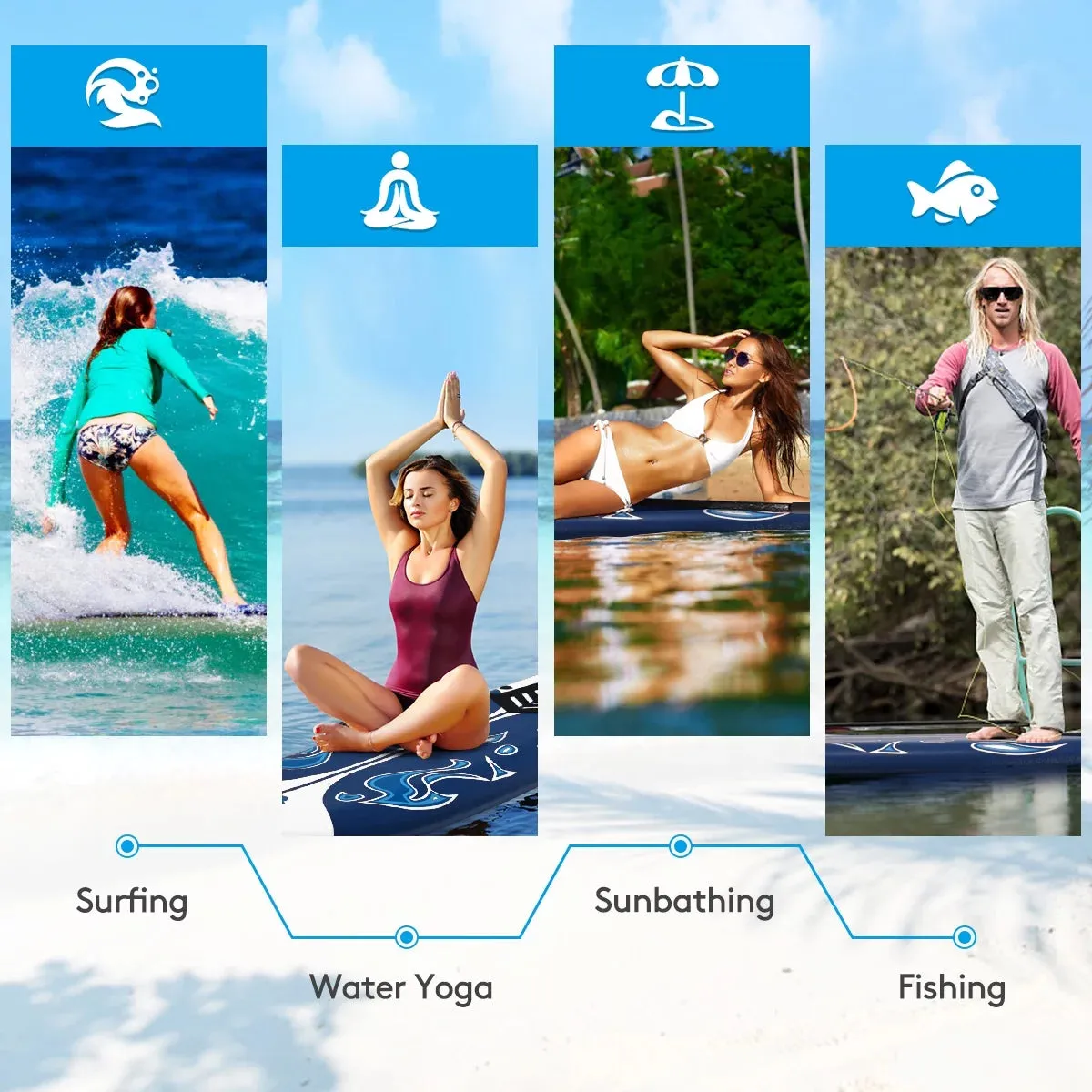 6' Surfboard Inflation-Free Long Surfing Board with Safety Leash White