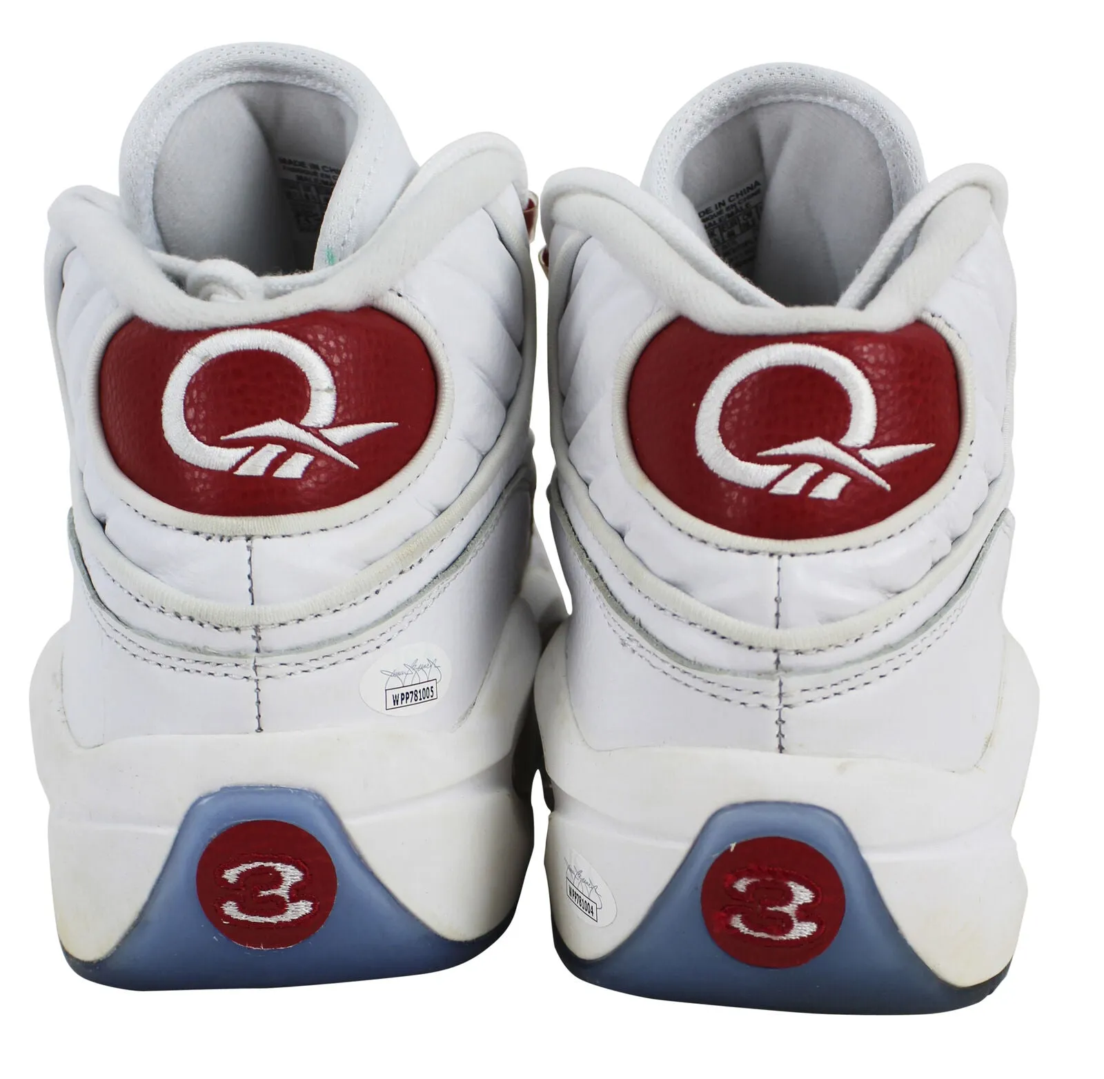 76ers Allen Iverson Signed White & Red Reebok Question Mid Shoes JSA Witness