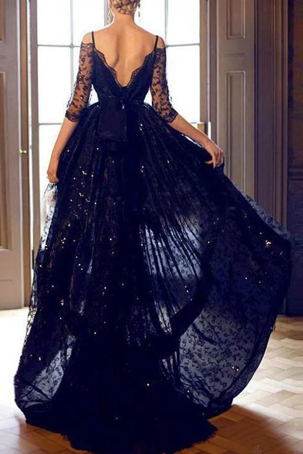 A-Line Off-the-Shoulder High Low Black Lace Prom/Homecoming Dress TP0169