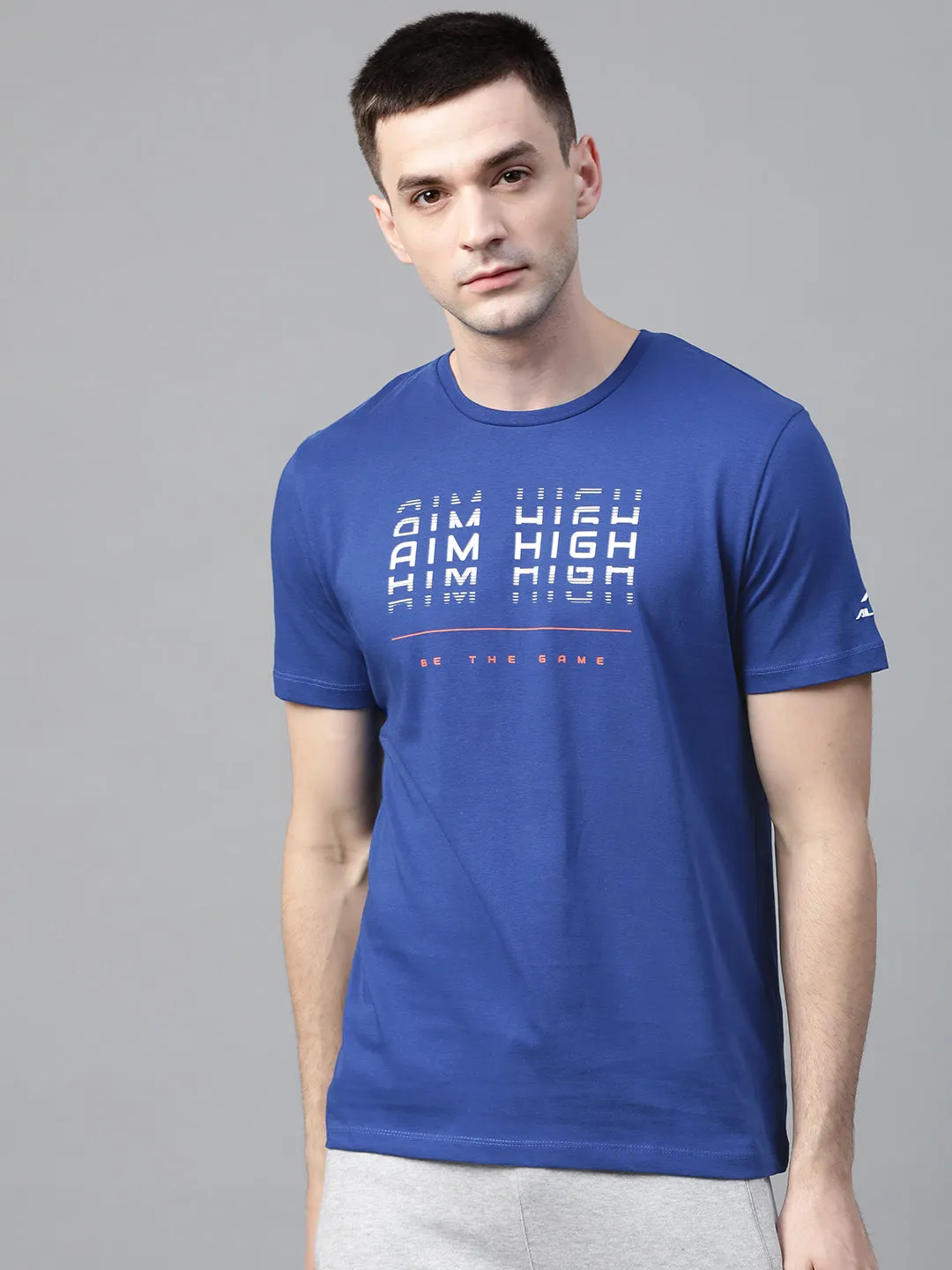 Alcis Men Blue White Printed Round Neck Outdoor T-shirt
