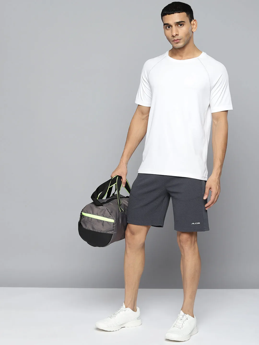 Alcis Men Charcoal Grey Solid Slim Fit Running Shorts