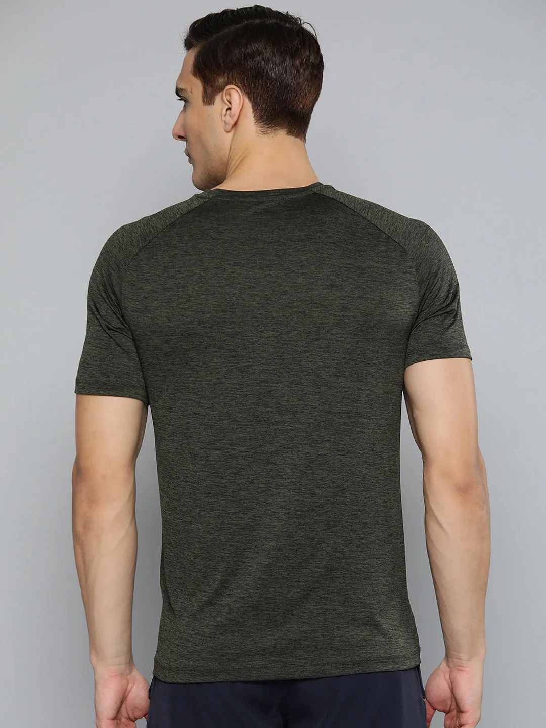 Alcis Men Olive Green Slim Fit Running T-shirt