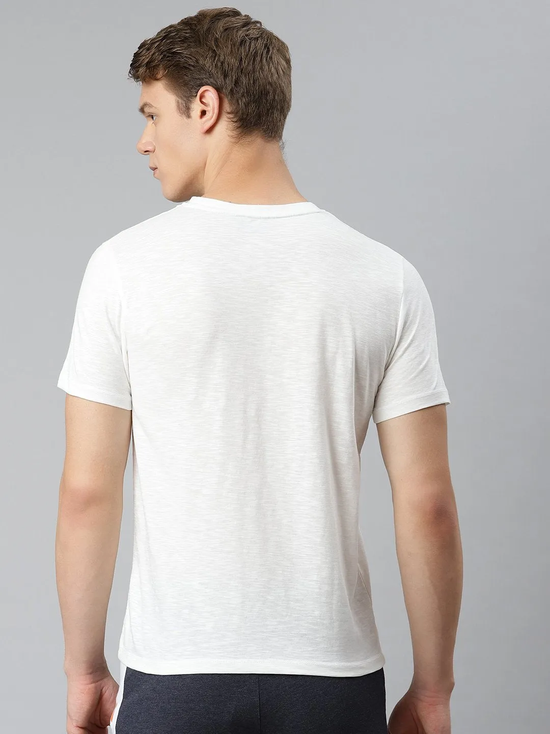 Alcis Men White Peach-Coloured Typography Printed T-shirt