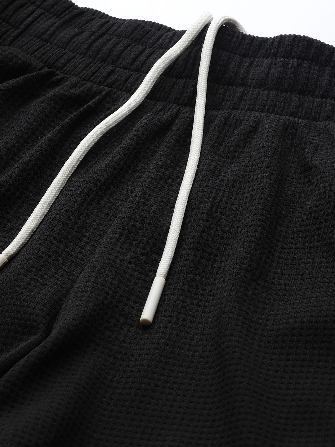 Alcis Women Black Waffle Pattern Regular Fit Sports Shorts