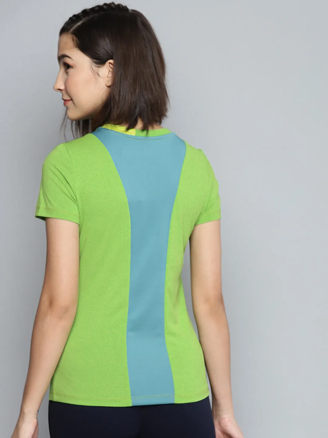 Alcis Women Green Blue Solid Round Neck T-shirt
