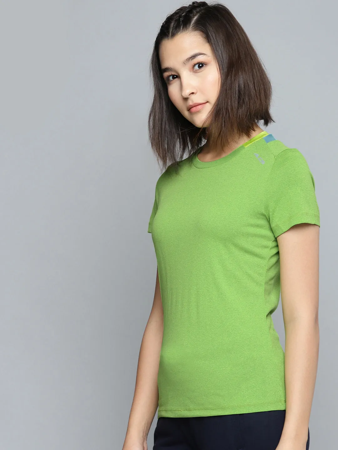 Alcis Women Green Blue Solid Round Neck T-shirt