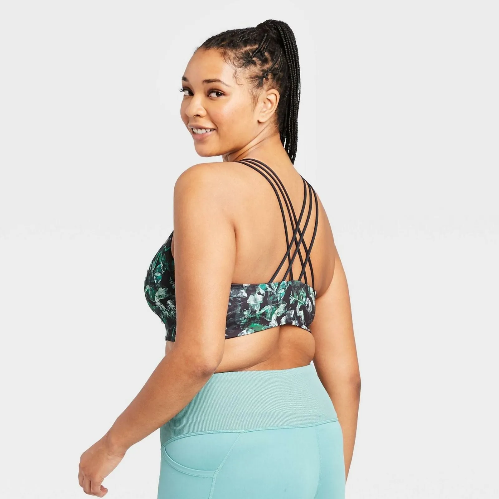 All In Motion Women's Leaf Print Medium Support Strappy Back Sports Bra