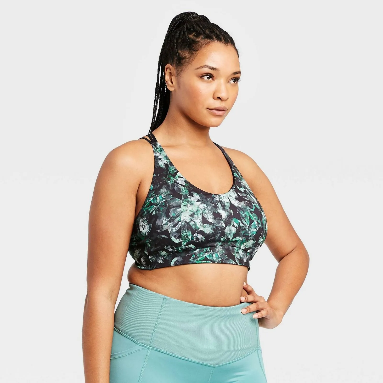 All In Motion Women's Leaf Print Medium Support Strappy Back Sports Bra