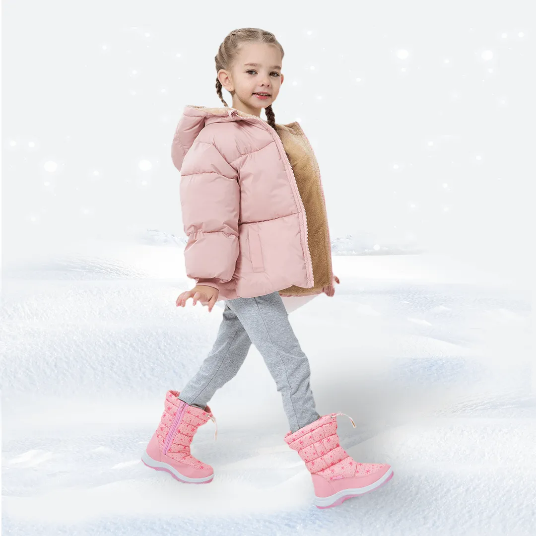 Apakowa Girls Winter Snow Boots with Side Zipper for Toddler/Little Kid-DJFSJXN-H3304-pink