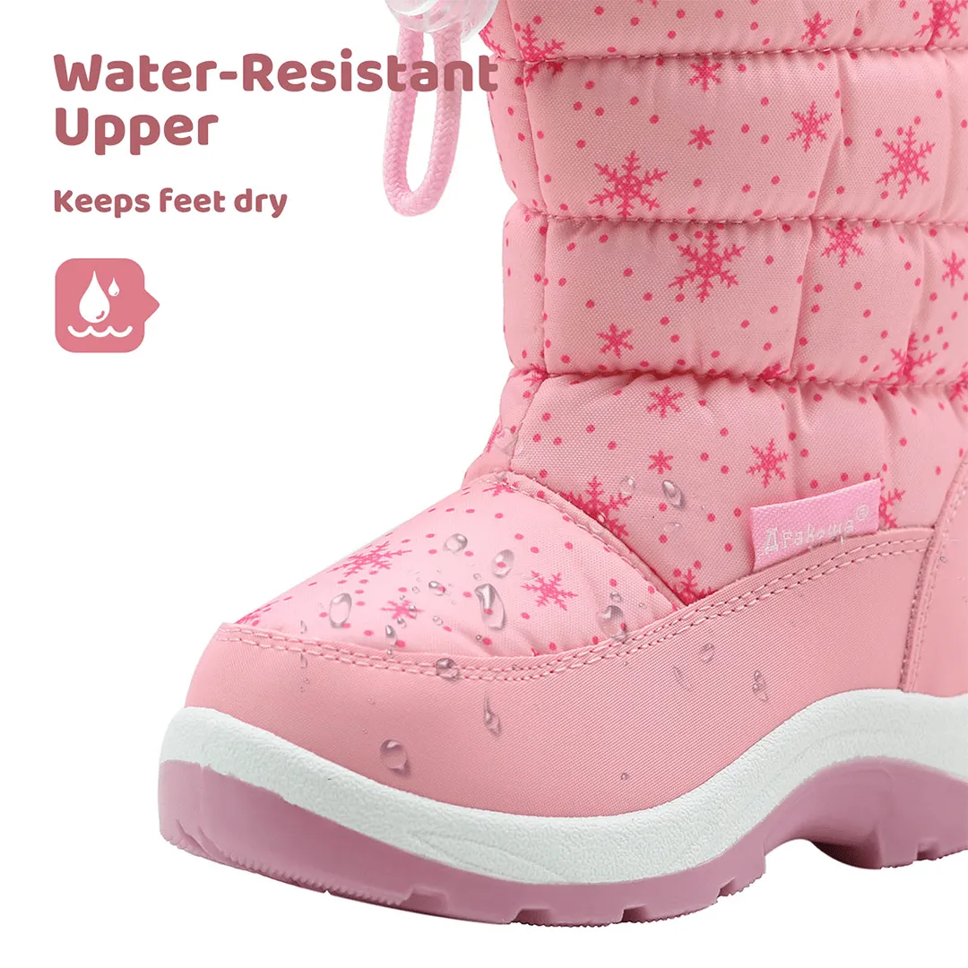 Apakowa Girls Winter Snow Boots with Side Zipper for Toddler/Little Kid-DJFSJXN-H3304-pink
