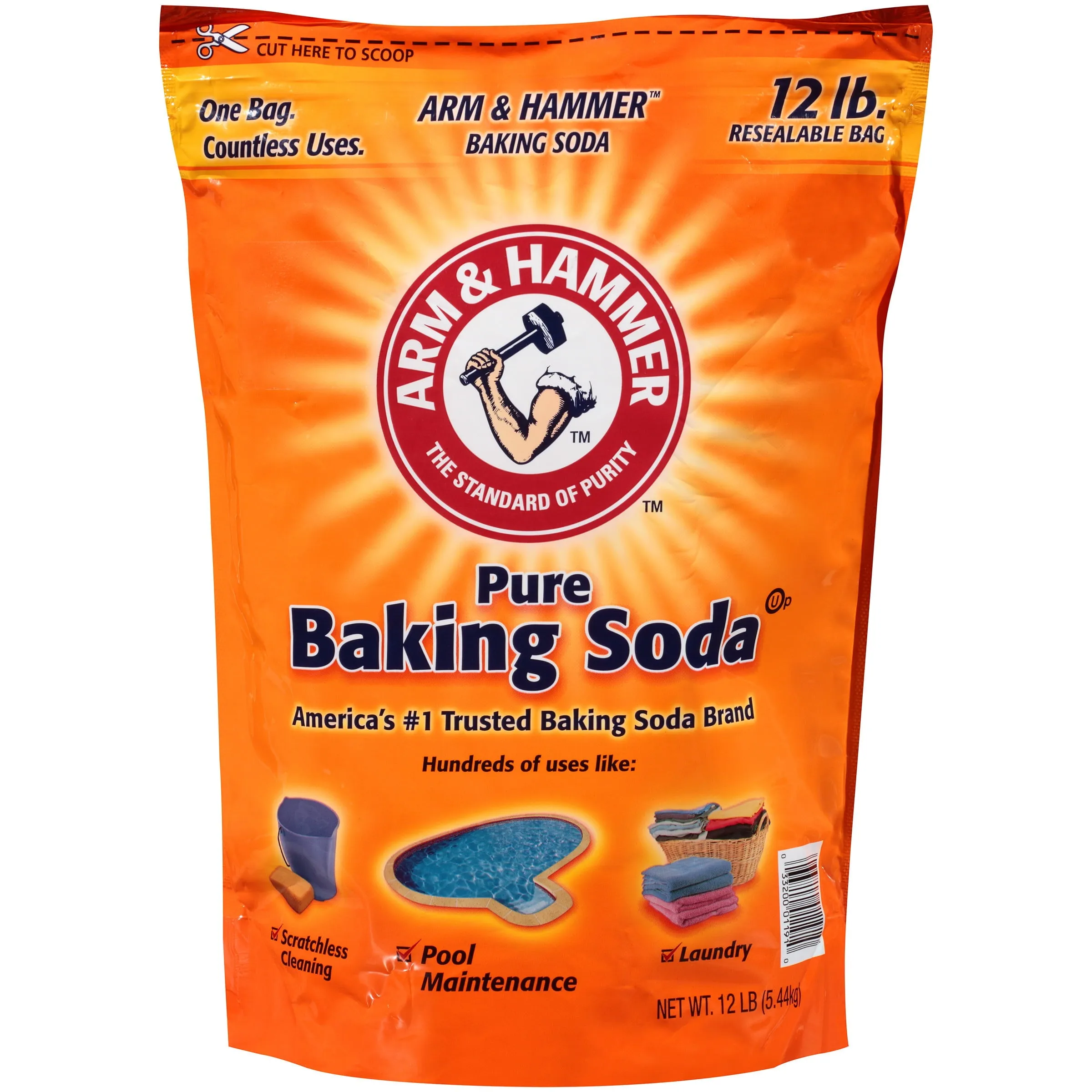 Arm & Hammer Pure Baking Soda 12 lb Bag Sodium Bicarbonate All Purpose Cleaner