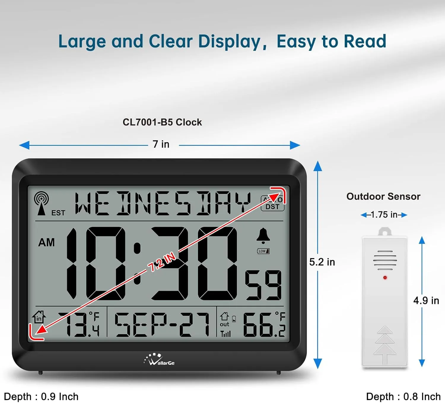 Atomic Clock With Indoor Outdoor Temperature, Self-setting Digital Wall