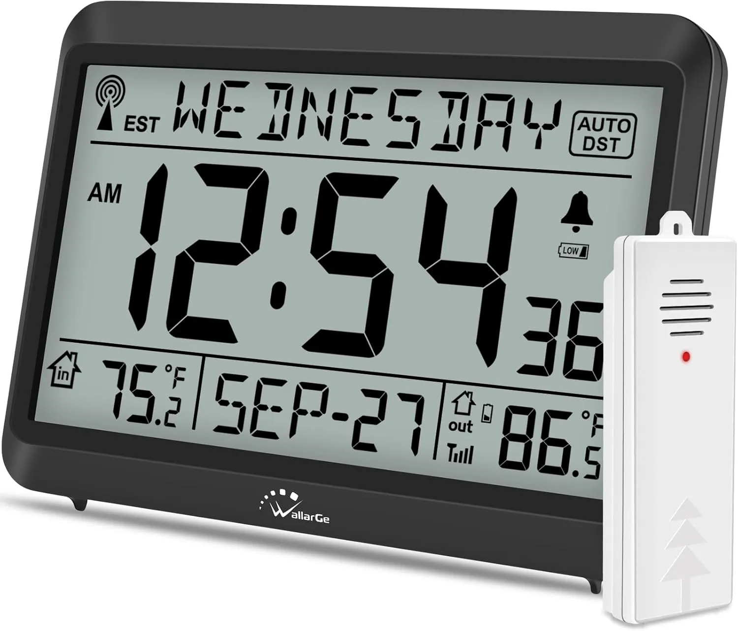 Atomic Clock With Indoor Outdoor Temperature, Self-setting Digital Wall