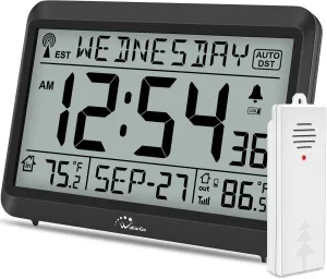 Atomic Clock With Indoor Outdoor Temperature, Self-setting Digital Wall