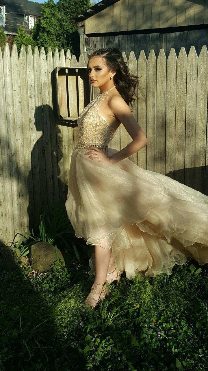 Beaded Halter High Low Pretty Cheap Long Prom Dresses, BG51624