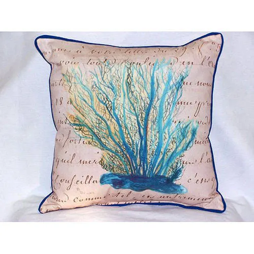 Betsy Drake Blue Coral Beige Pillow- Indoor/Outdoor