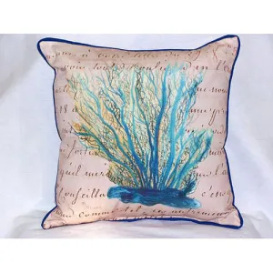 Betsy Drake Blue Coral Beige Pillow- Indoor/Outdoor