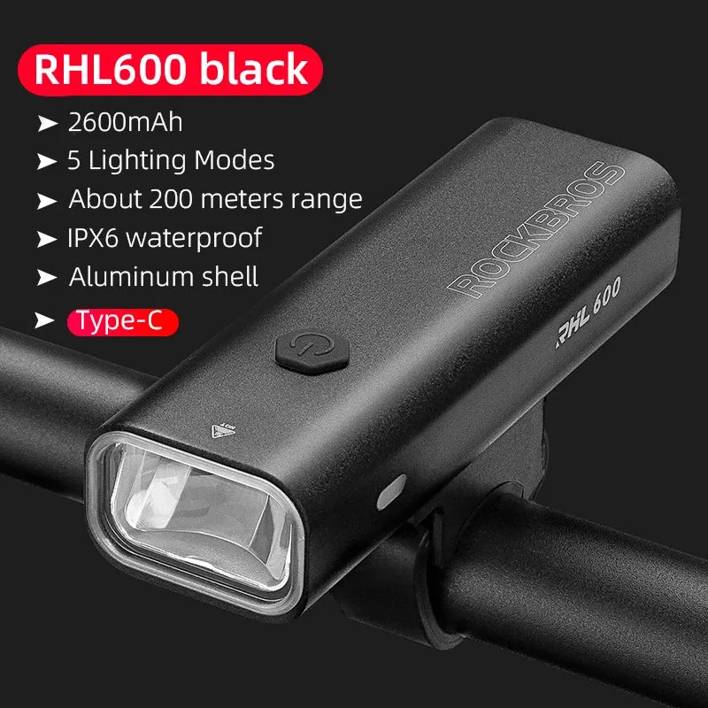 Bicycle LED Headlight Rainproof Type-C Charging 2000mAh MTB Front Lamp Headlight Aluminum Ultralight Bicycle Light