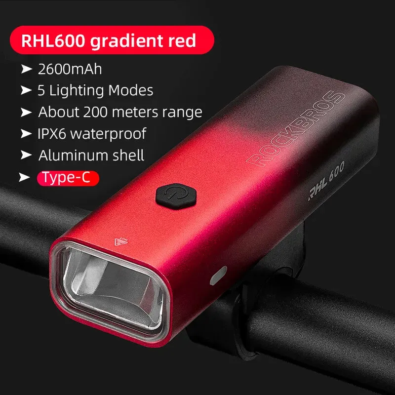 Bicycle LED Headlight Rainproof Type-C Charging 2000mAh MTB Front Lamp Headlight Aluminum Ultralight Bicycle Light