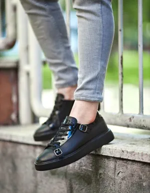 Black Mid Top Monk Strap Sneakers