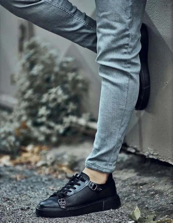 Black Mid Top Monk Strap Sneakers