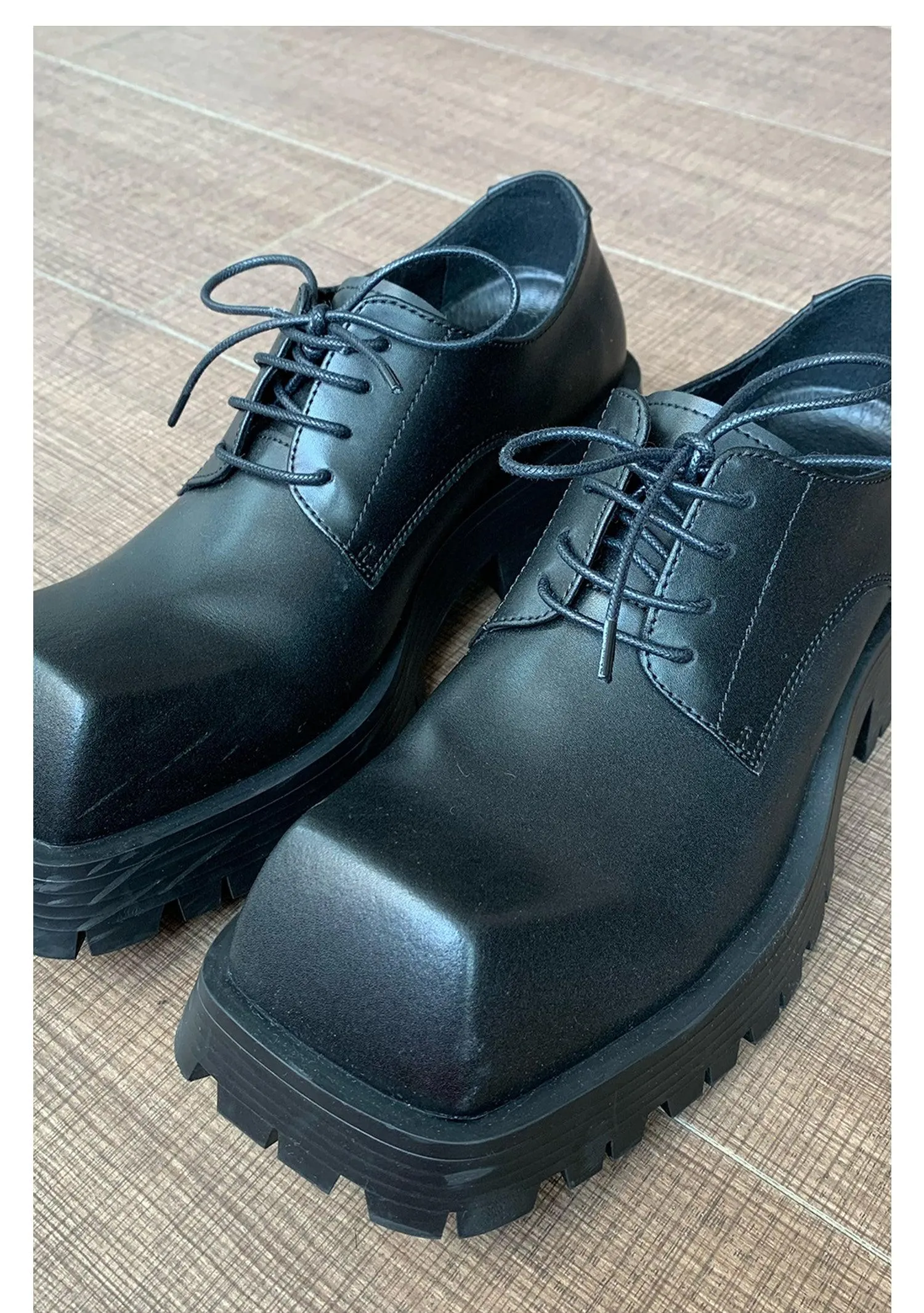 Black Square Toe Leather Shoes