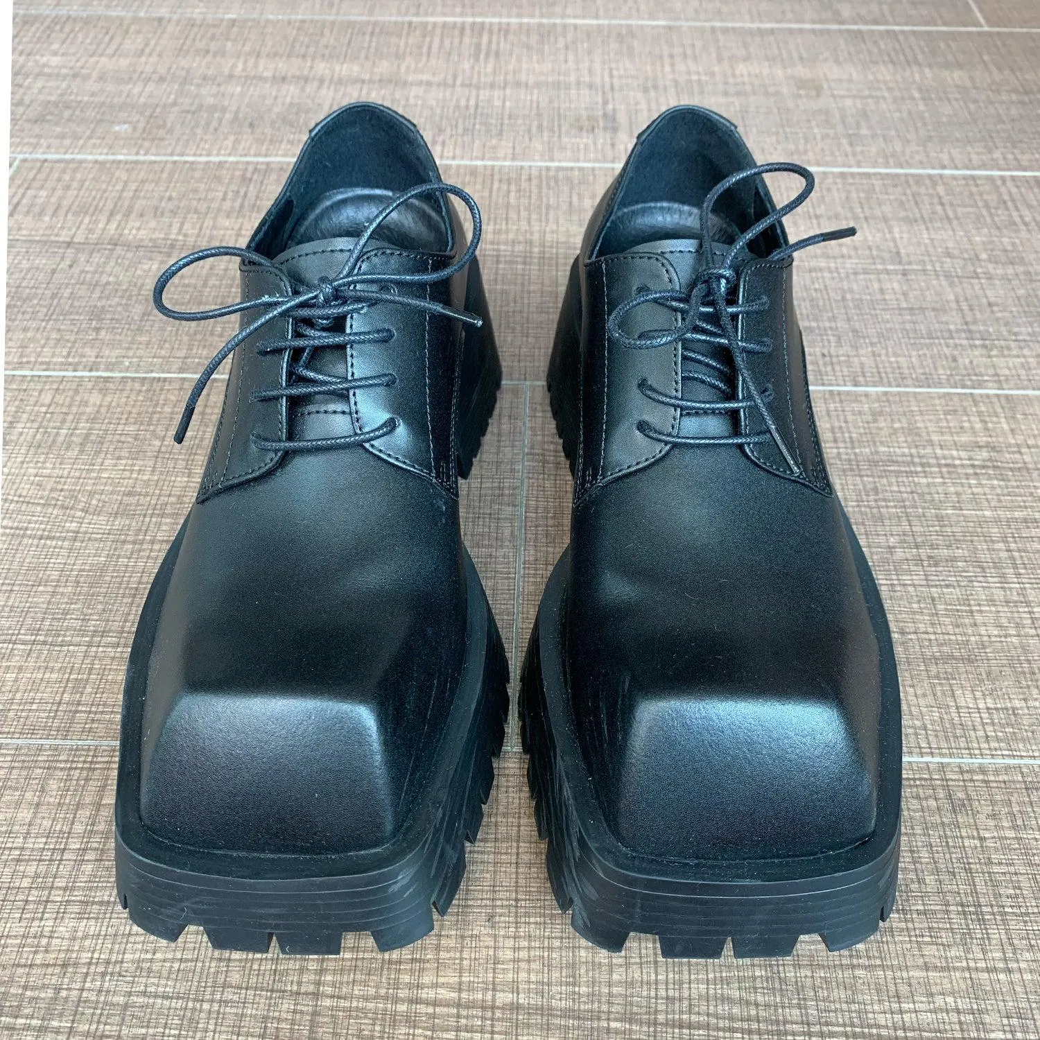 Black Square Toe Leather Shoes