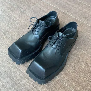 Black Square Toe Leather Shoes