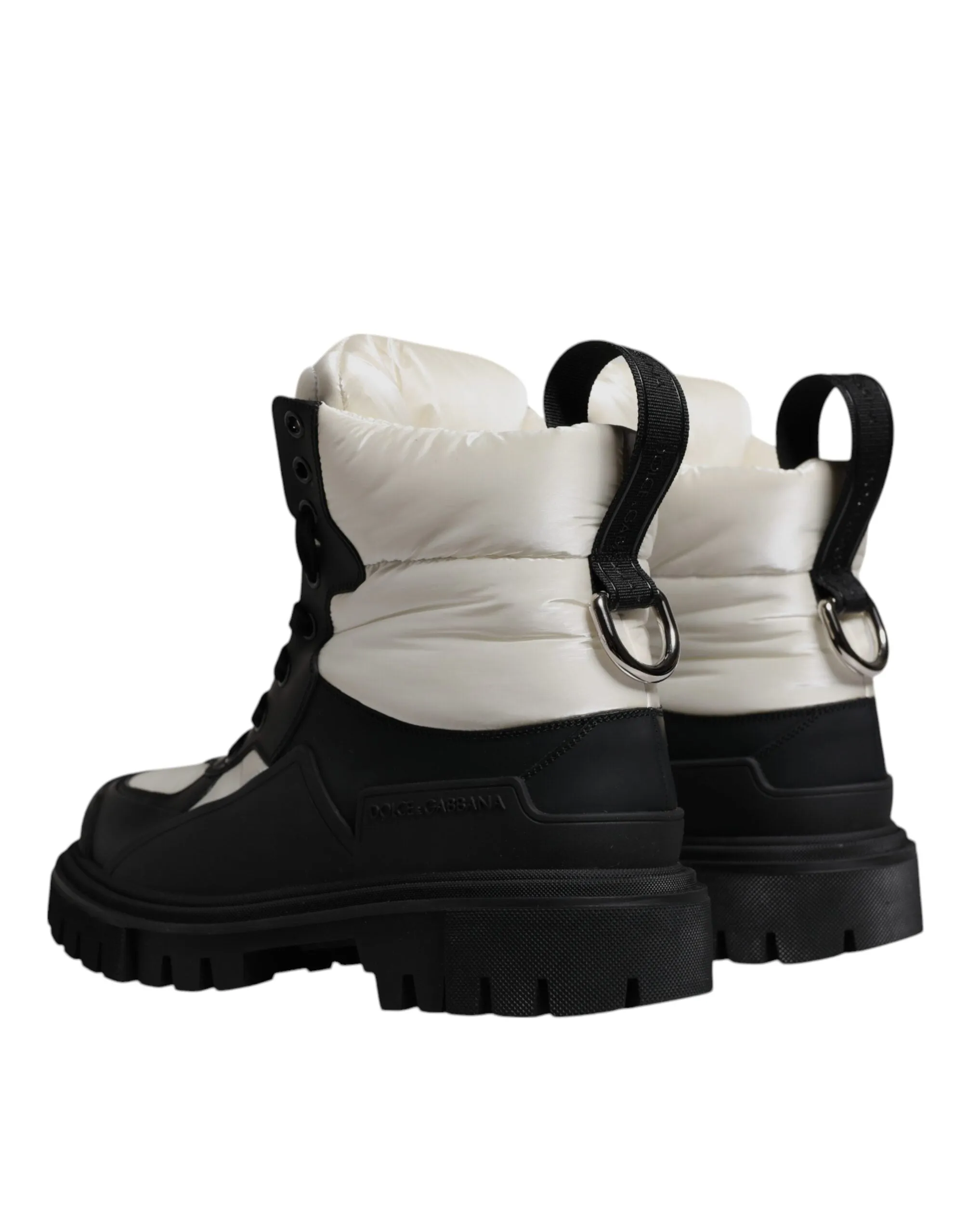Black White Padded Mid Calf Lace Up Boots Shoes