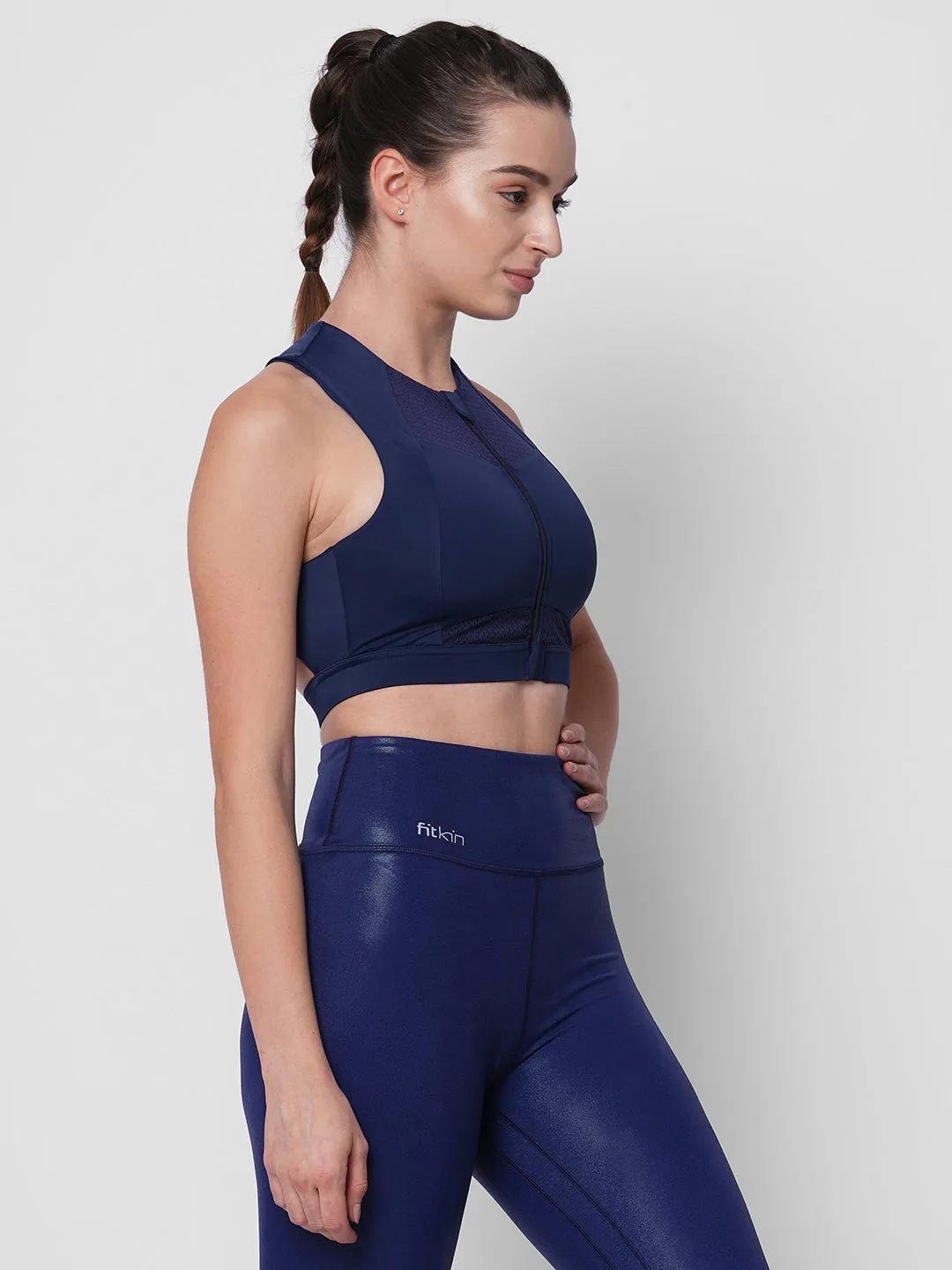 Blue front zipper sports Bra for better posture