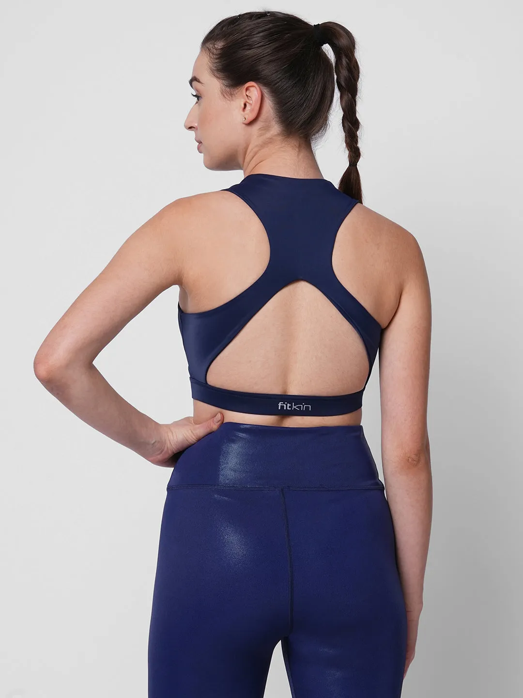 Blue front zipper sports Bra for better posture