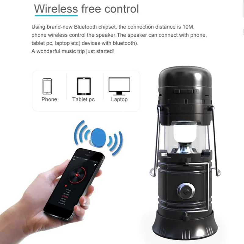 Bluetooth Speaker - LED Flashlight, LED Lantern, Bluetooth 4.0, FM Radio, 500 Lumen, Solar Charging, 2200mAh, TF Card Support