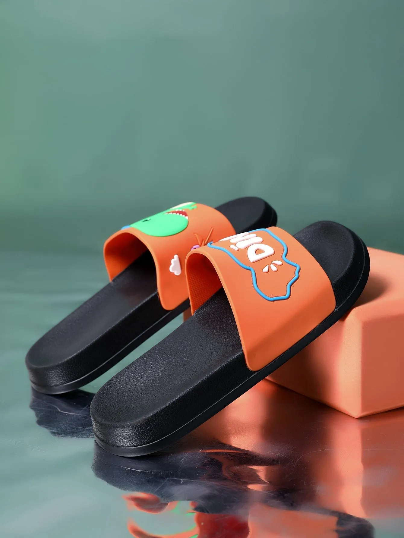 Boys Dinosaur & Letter Graphic Slippers- FDs