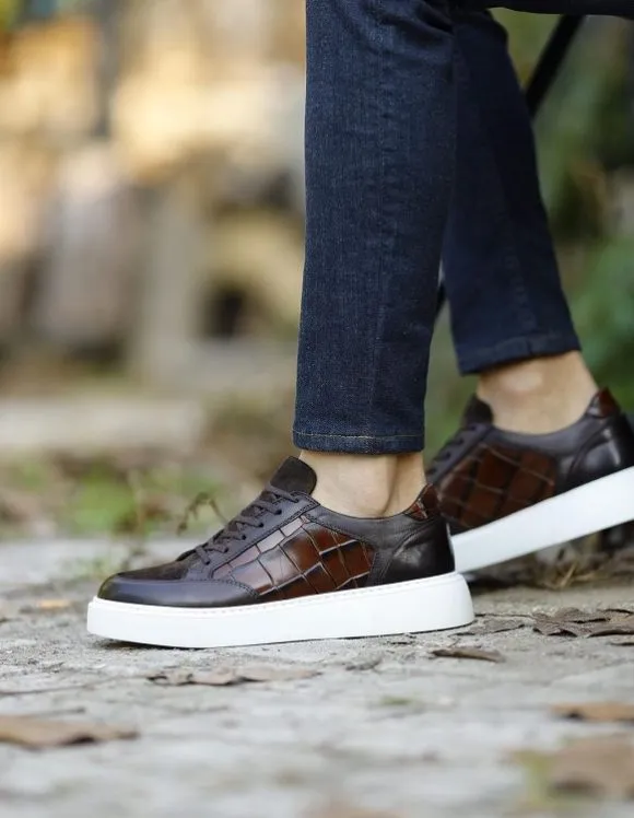 Brown Croc Mid Top Sneakers
