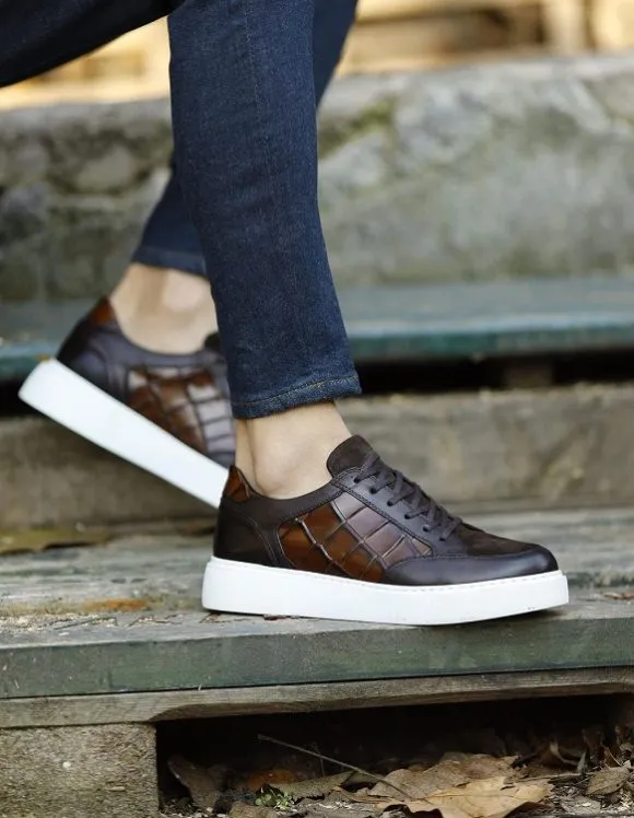 Brown Croc Mid Top Sneakers