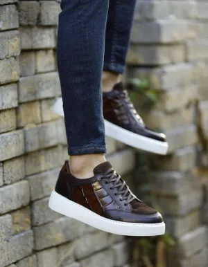 Brown Croc Mid Top Sneakers