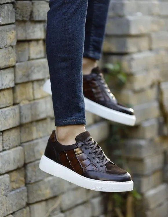 Brown Croc Mid Top Sneakers