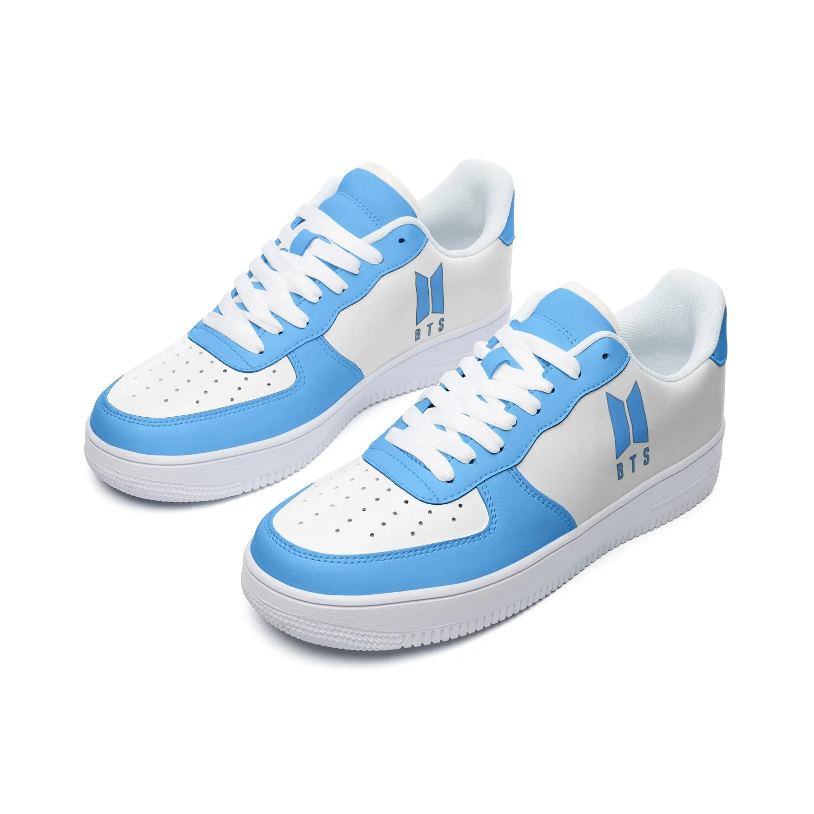 BTS Logo Unisex Low Top Leather Sneakers Light Blue