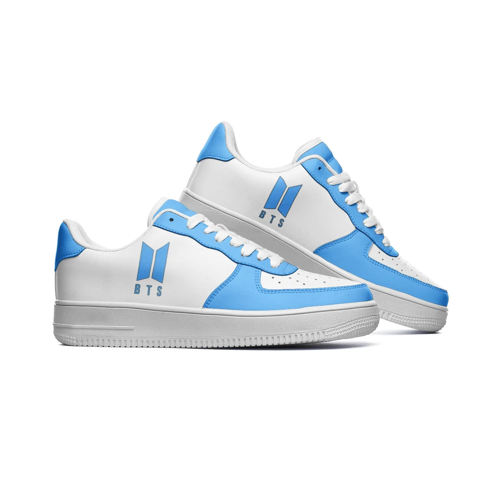 BTS Logo Unisex Low Top Leather Sneakers Light Blue