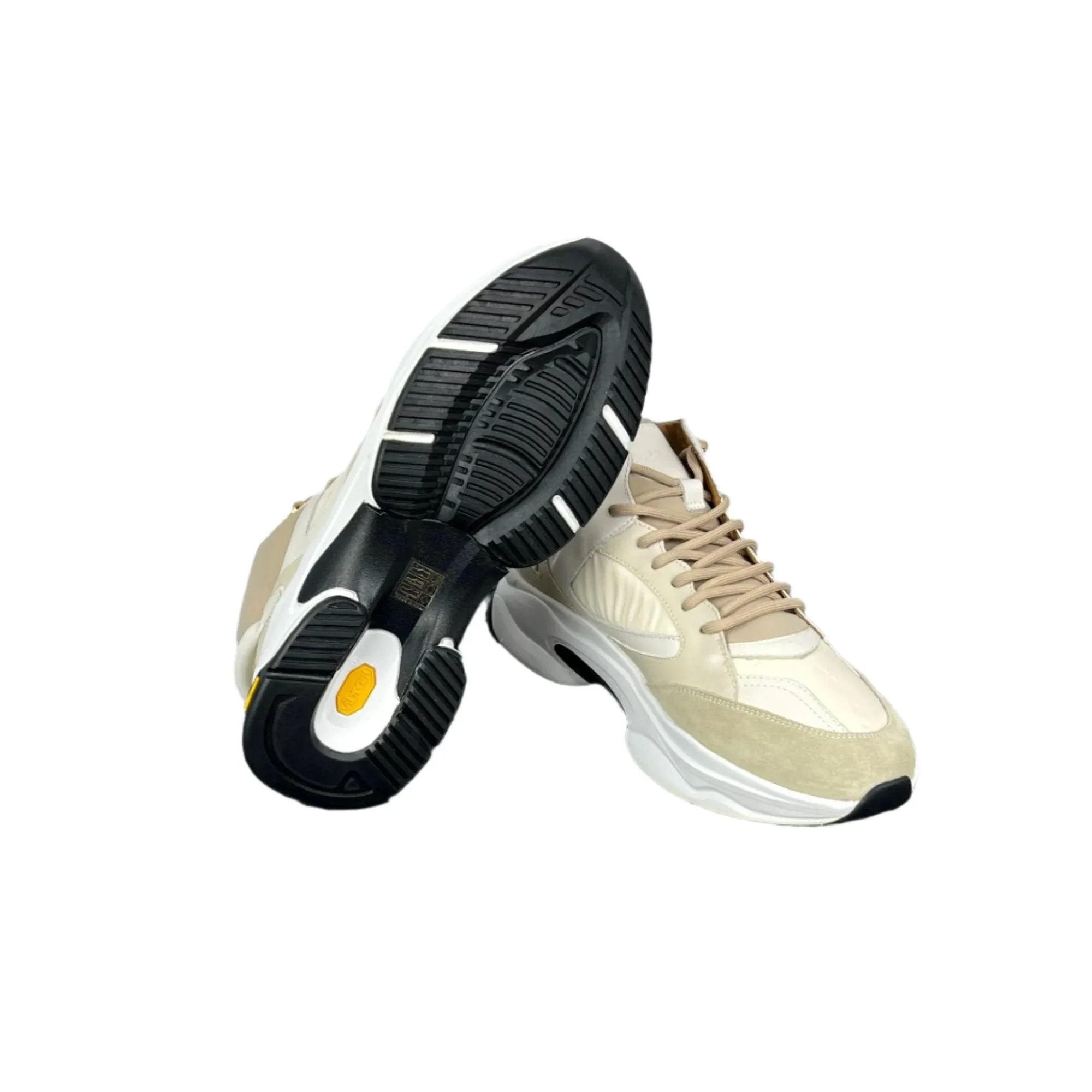 Buscemi Mens Veloce Mix Materials Off White Leather Sneakers