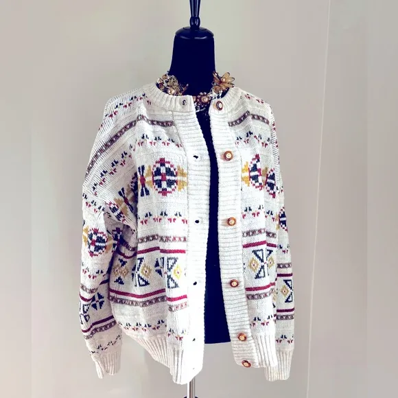 Carriage Court Icelandic Native Design Wool Acrylic Blend Sweater Cardigan sz 14