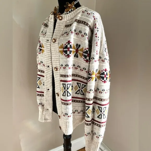 Carriage Court Icelandic Native Design Wool Acrylic Blend Sweater Cardigan sz 14