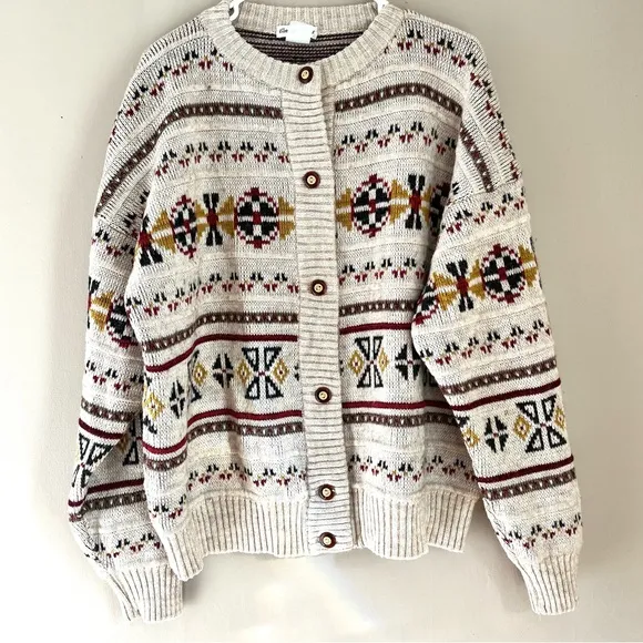 Carriage Court Icelandic Native Design Wool Acrylic Blend Sweater Cardigan sz 14