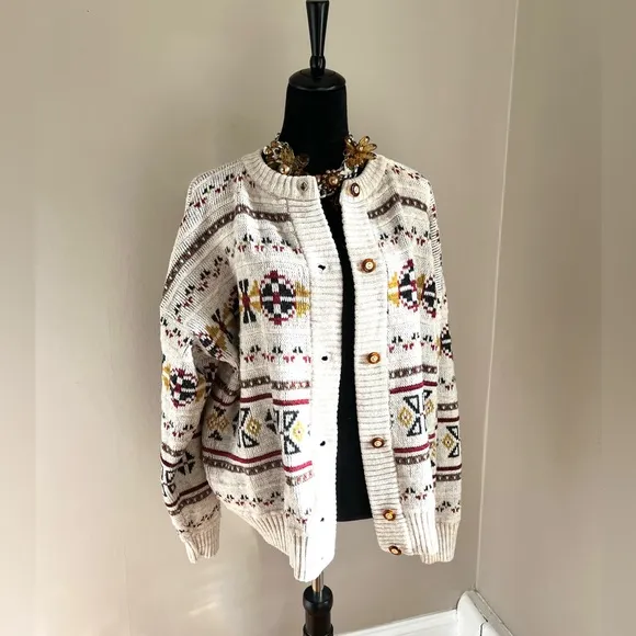 Carriage Court Icelandic Native Design Wool Acrylic Blend Sweater Cardigan sz 14