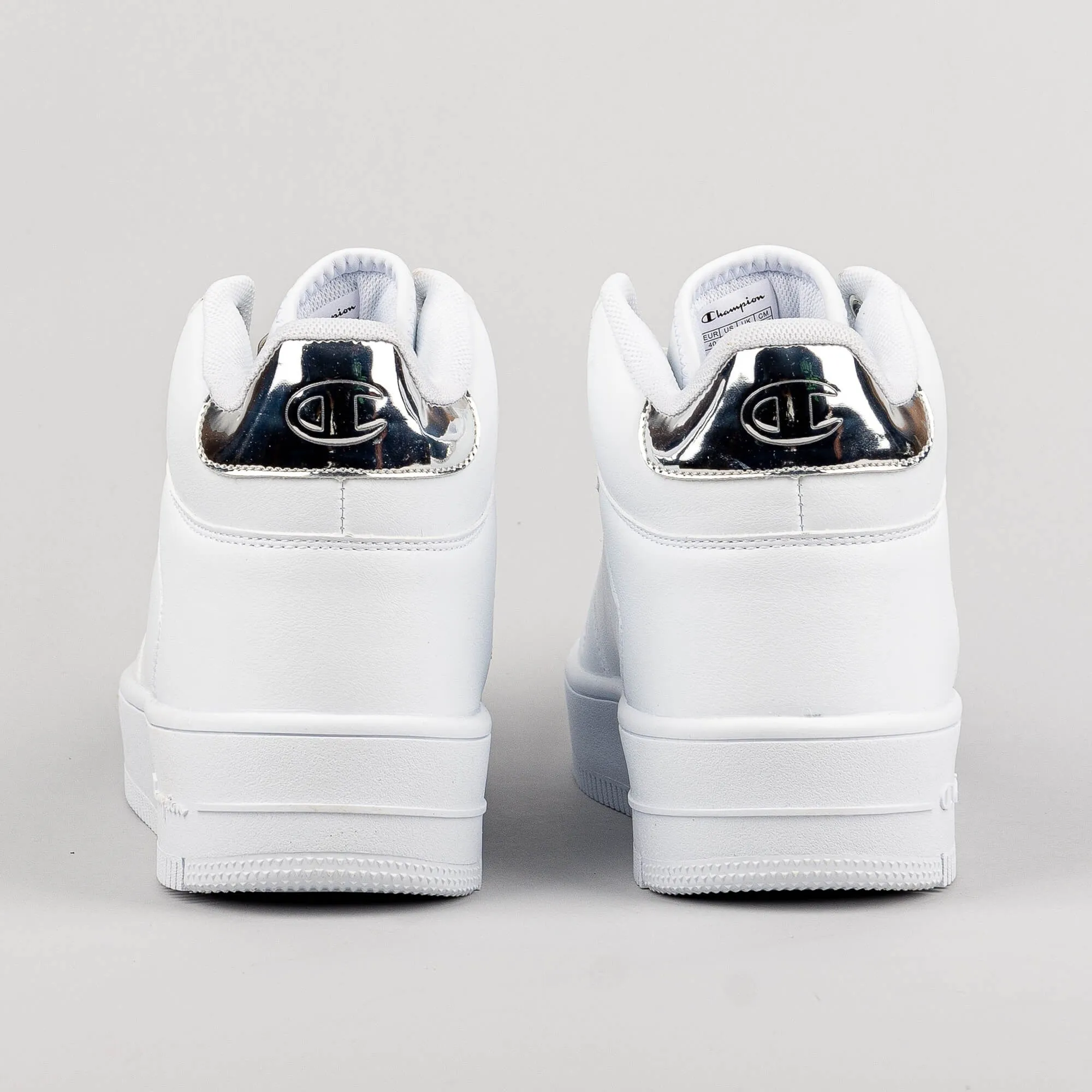 Champion Mid Cut Shoe Rebound Platform Mid Metal White