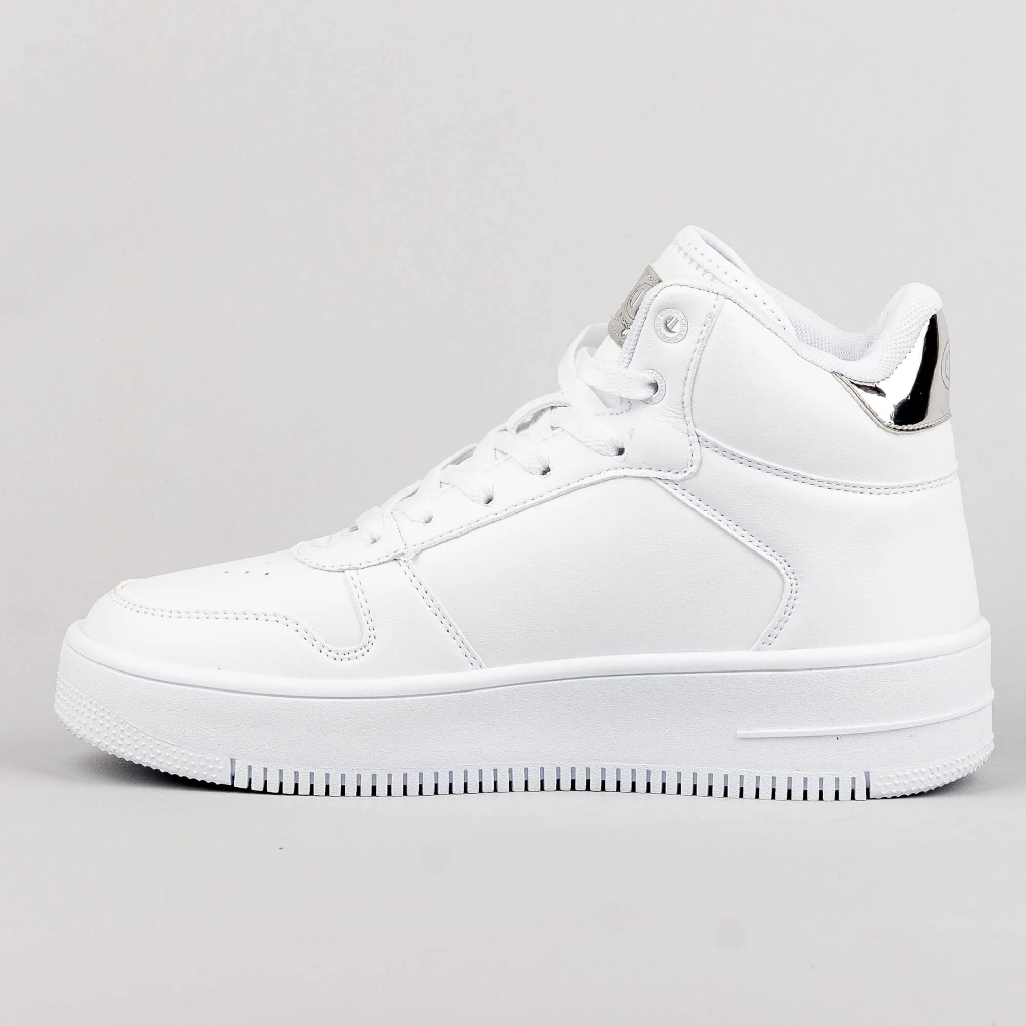 Champion Mid Cut Shoe Rebound Platform Mid Metal White
