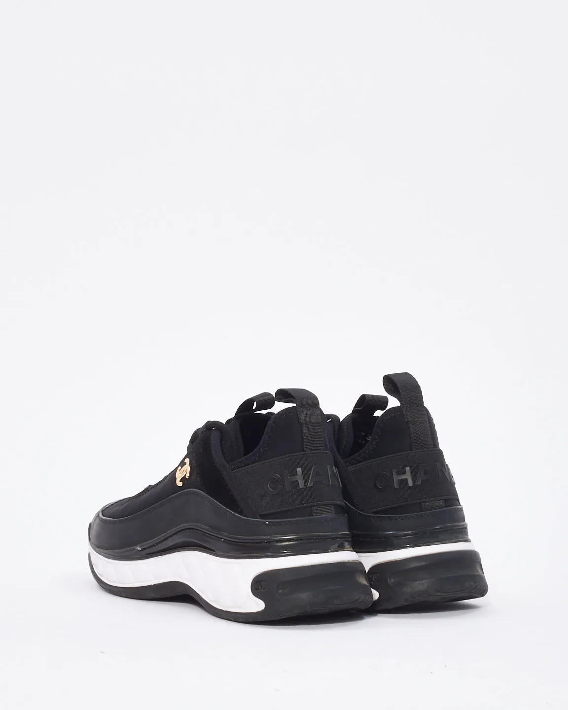 Chanel Black Nylon & Suede Low Top Sneakers - 38